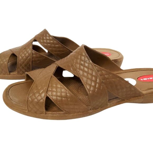 Okabashi Women's Tan Criss-cross Slide on Sandles Size ML - Picture 1 of 5